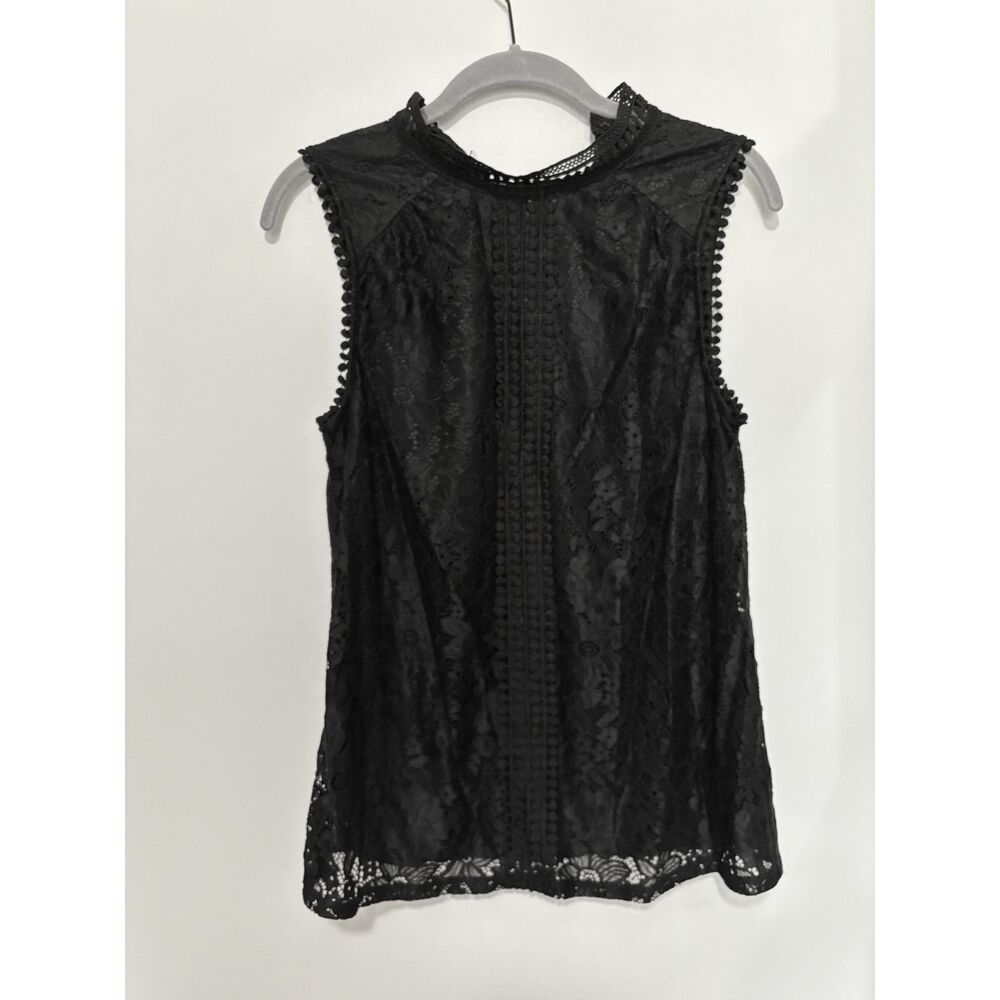 Cable & Gauge Black Lace Sleeveless Blouse Pom Trim Whimsigoth Fairygrunge Top M